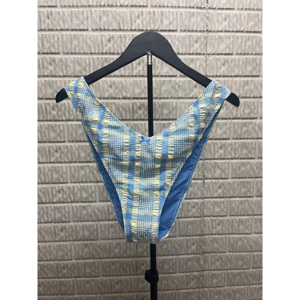 Wild Fable Blue Yellow Plaid Seersucker High Leg Cheeky Bikini Bottom XL NWT